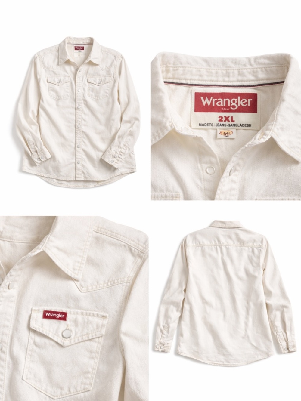 Wrangler Men’s White/Cream Button-Down Western Shirt 2xl
